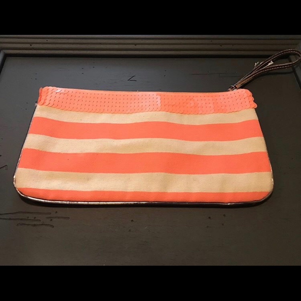 LOFT Coral & Sequined Makeup Bag or Clutch